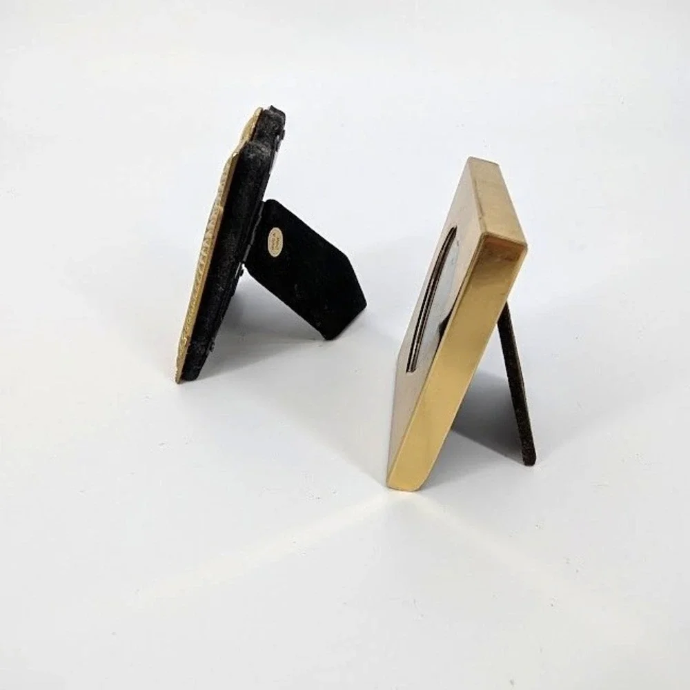 90s VtG Solid Brass Heart Mini Picture Frame Set Gold Tone Hand Polished 2.5x3.5